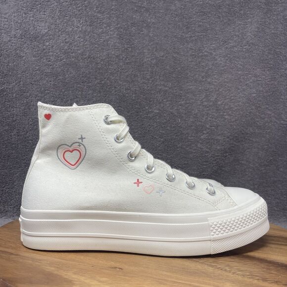 Converse All Star Lift Platform Y2K Heart Sneakers White Red Women's Size 9 - Picture 1 of 9